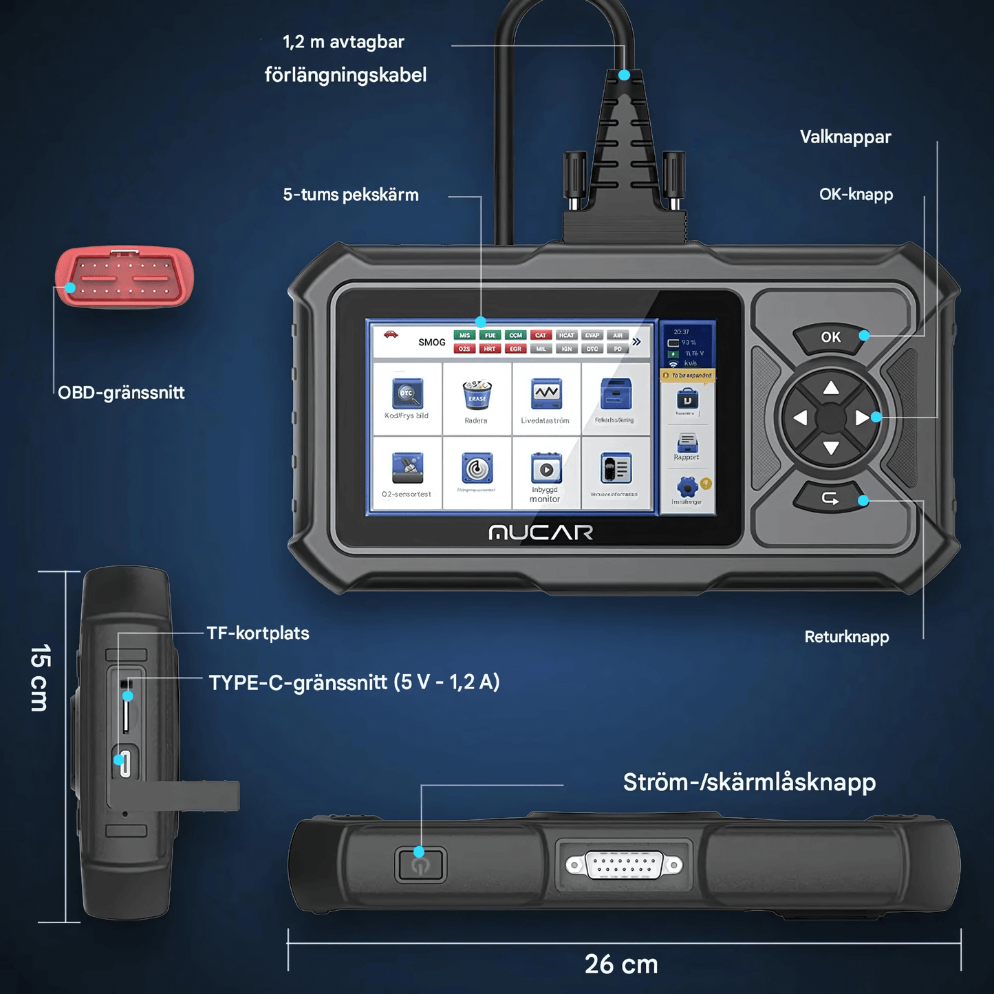 ScanPilot – MUCAR CDE900 PRO OBD2 Bilscanner med 4 Systemdiagnoser, 28 Servicefunktioner & LiveData för Universella Fordon