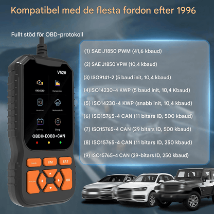 ScanDrive - V520 OBD2 Bilscanner med LiveData, Batteritest & Felkodsläsning för Bensin- och Dieselfordon
