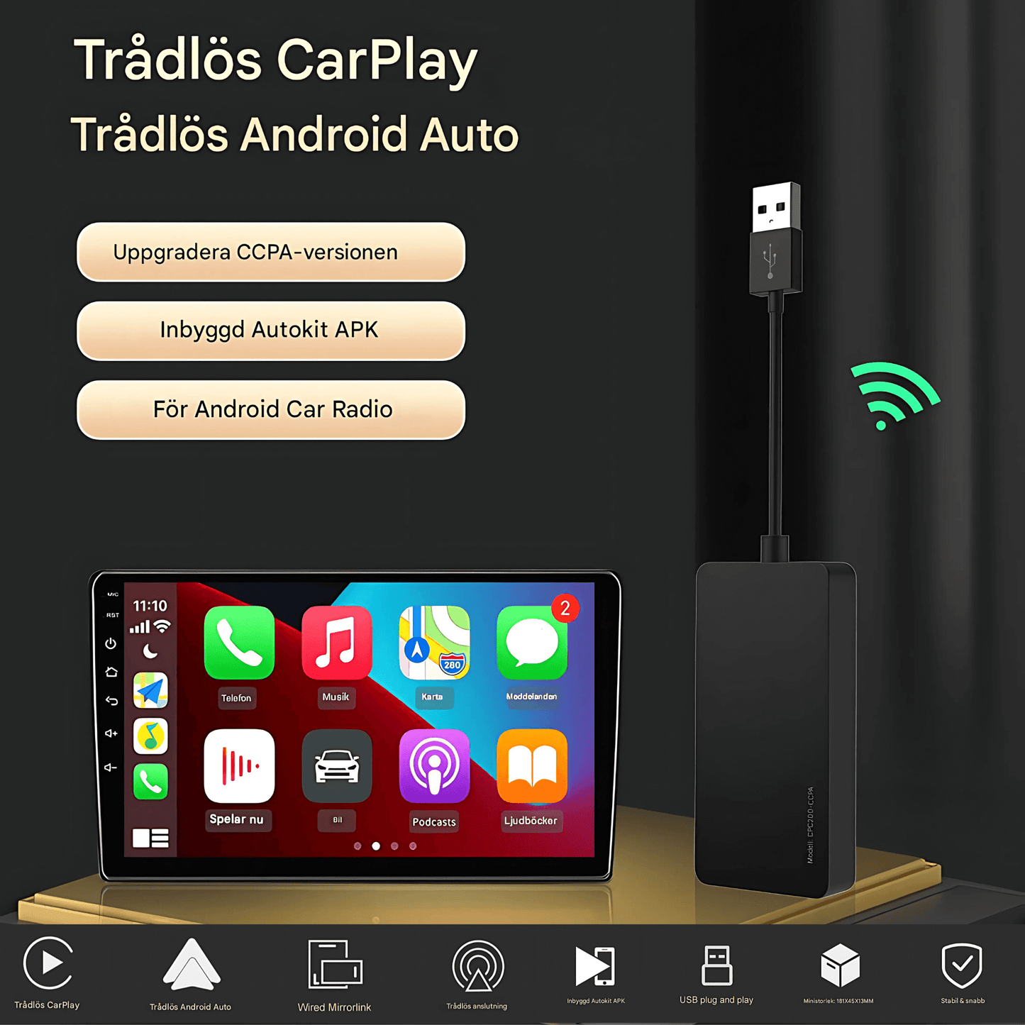 DriveMate – Trådlös CarPlay & Android Auto Adapter för Android-Bilstereo med Skärmspegling