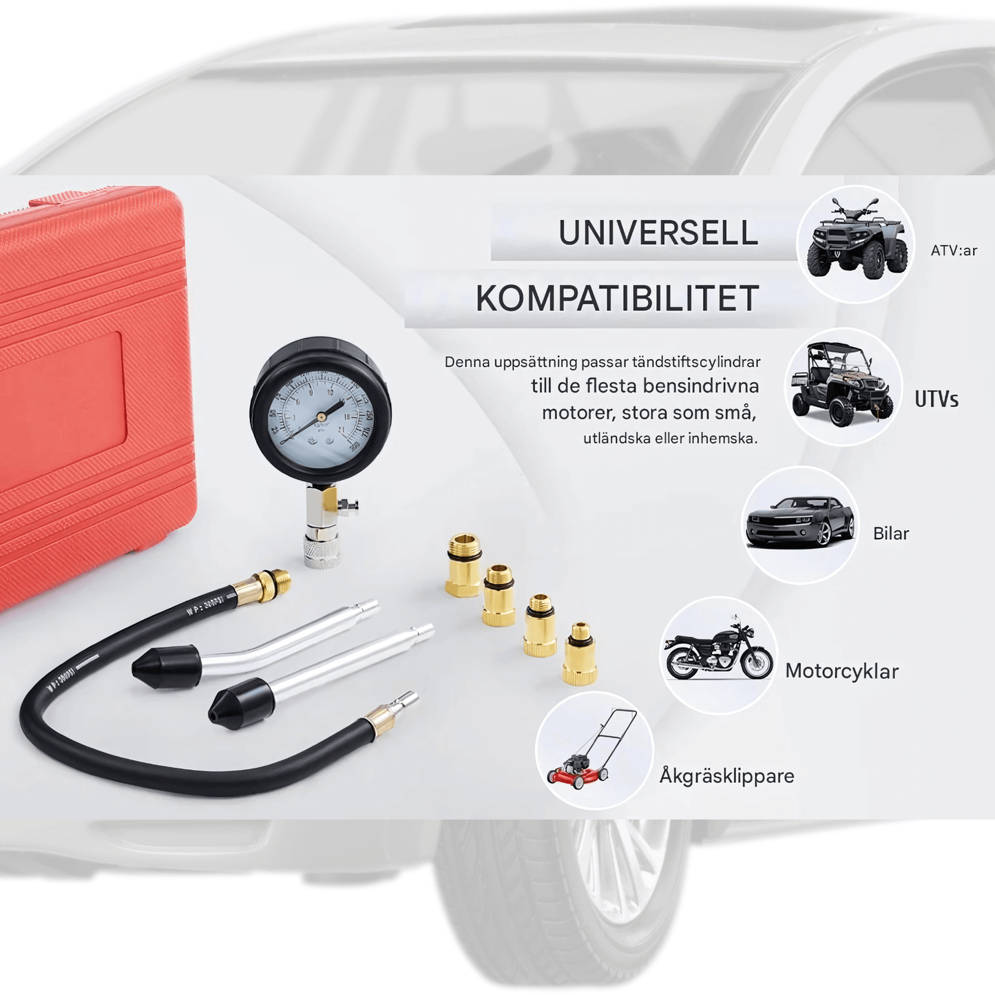 TestVibe - Kompressionstestare | 8-delars Mätarset för Bensinmotorer med 0–300 PSI Tryckmätare