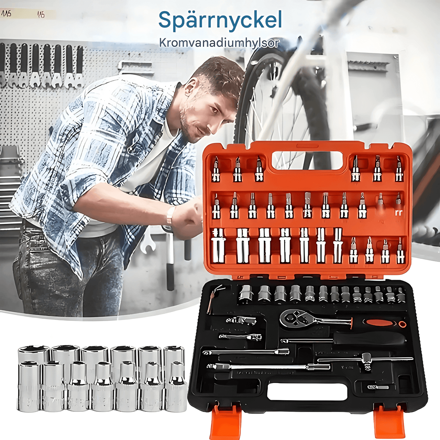 SteelMate - Verktygssats  Bil & Hem | 53-delars Hylsnyckelset med Spärrskaft, Bits & Förlängare i Bärväska