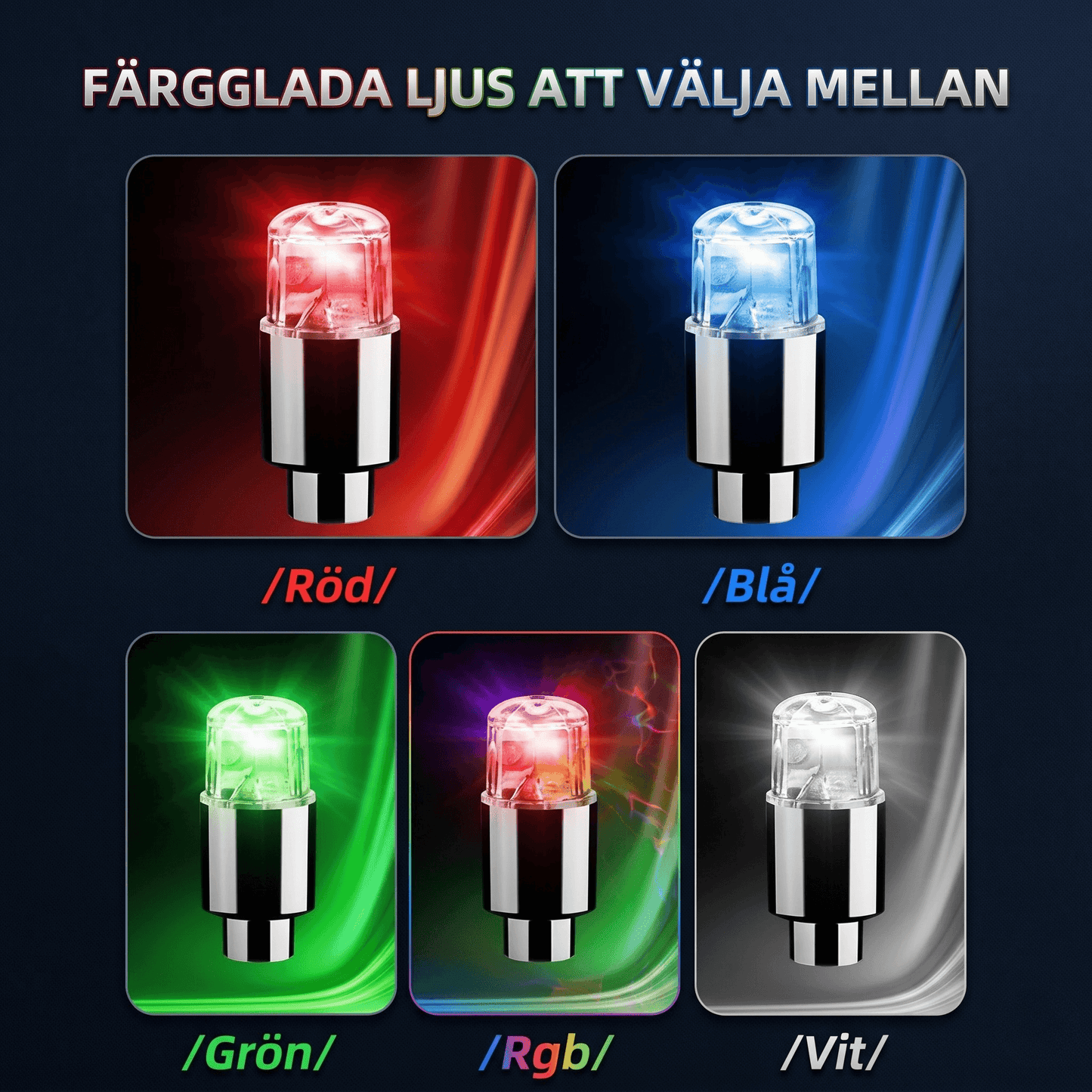 ValveSpark – 4-pack LED Däckventilsljus med Rörelse- och Ljussensor – Automatisk RGB Belysning