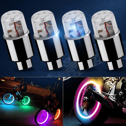 ValveSpark – 4-pack LED Däckventilsljus med Rörelse- och Ljussensor – Automatisk RGB Belysning