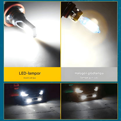 VividLux - 2 LED-ajovalopolttimot valkoisella tai kultaisella valolla 12SMD 3030, 360 ° valaistus ja universaali 12-24V-asennus autoihin