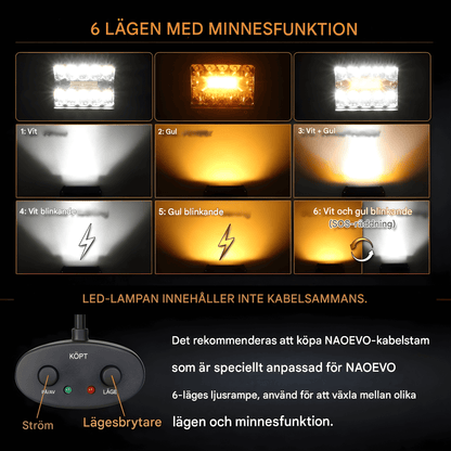 VortexLight - 4" NAOEVO LED-Arbetslampa med Vit/Amber DRL, 120W, IP68 & 6 Ljuslägen för Offroad och Arbetsfordon