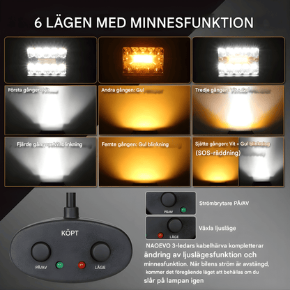 VortexLight - 4" NAOEVO LED-Arbetslampa med Vit/Amber DRL, 120W, IP68 & 6 Ljuslägen för Offroad och Arbetsfordon