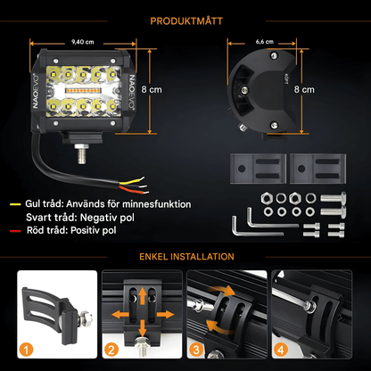 VortexLight - 4" NAOEVO LED-Arbetslampa med Vit/Amber DRL, 120W, IP68 & 6 Ljuslägen för Offroad och Arbetsfordon