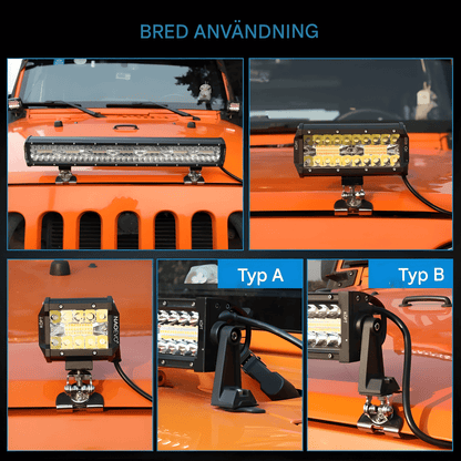 VortexLight - 4" NAOEVO LED-Arbetslampa med Vit/Amber DRL, 120W, IP68 & 6 Ljuslägen för Offroad och Arbetsfordon