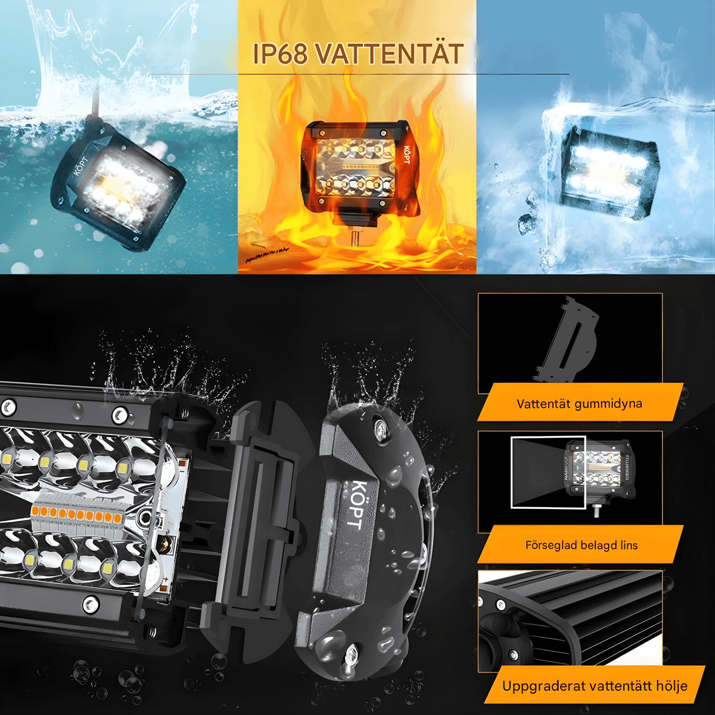 VortexLight - 4" NAOEVO LED-Arbetslampa med Vit/Amber DRL, 120W, IP68 & 6 Ljuslägen för Offroad och Arbetsfordon