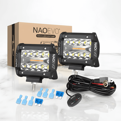 VortexLight - 4" NAOEVO LED-Arbetslampa med Vit/Amber DRL, 120W, IP68 & 6 Ljuslägen för Offroad och Arbetsfordon