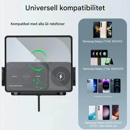 FlexiChargePro - Justerbar Smart Biltelefonhållare med 15W Trådlös Laddningsplatta för Fällbara Skärmar